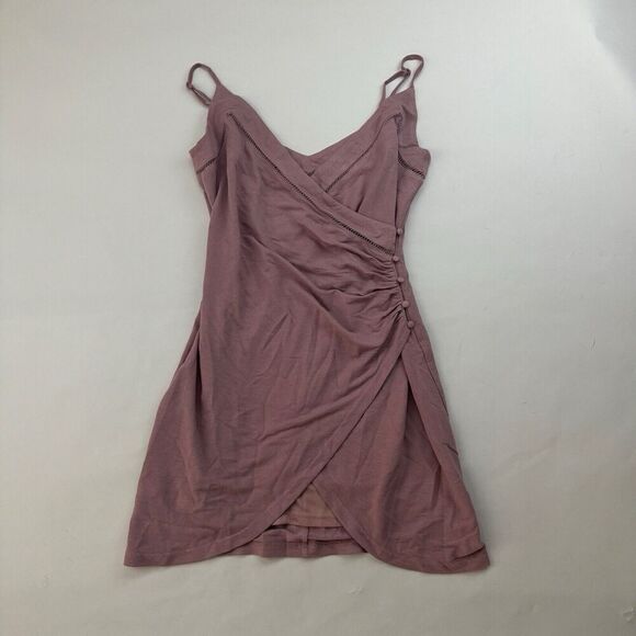 NWT Listicle Pink Wrap Front Mini Dress Size M Ruched Buttons Adjustable Straps - Picture 2 of 11